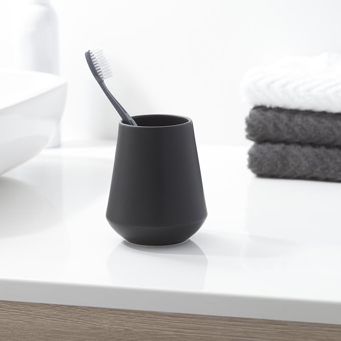 Black Ceramic Toothbrush and Tumbler